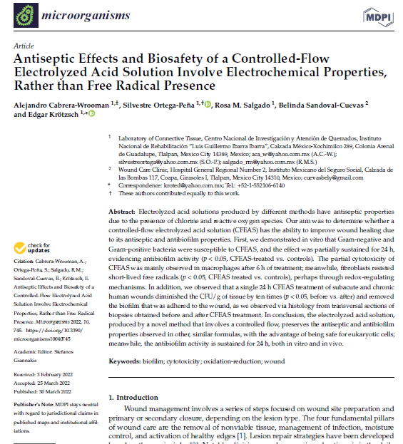 Antiseptic Effects and Biosafety of a Controlled-Flow Electrolyzed Acid Solution Involve Electrochemical Properties, Rather than Free Radical Presence