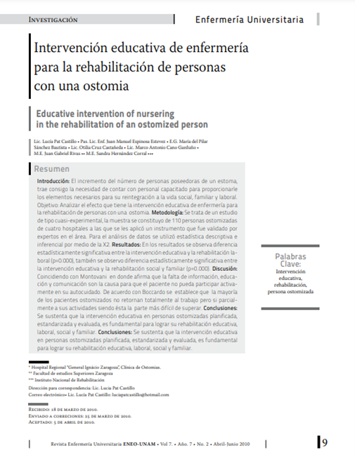 Intervención Educativa de Enfermería para la Rehabilitación de Personas con una Ostomía
