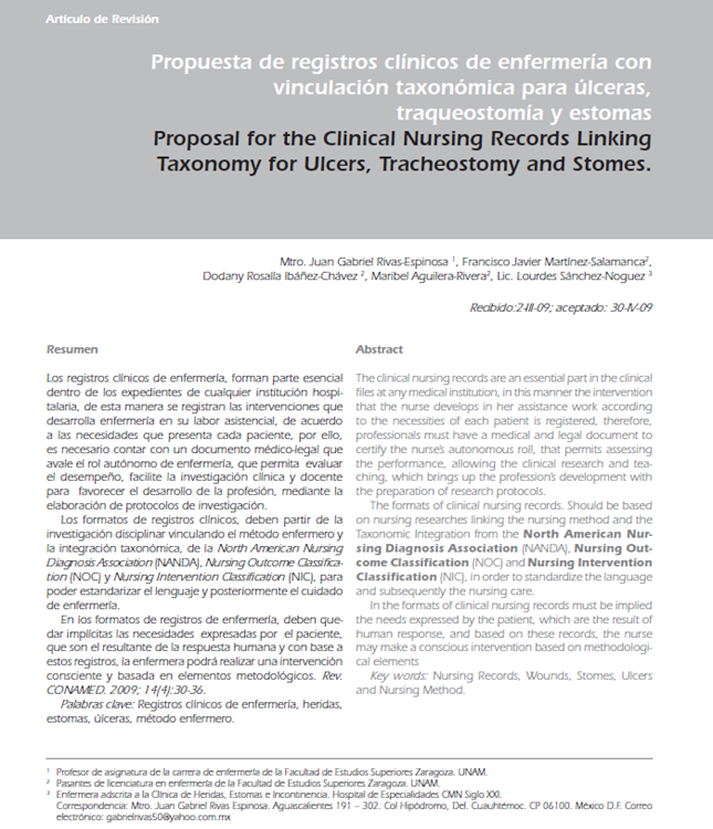 Propuesta de registros clínicos de enfermería con vinculación taxonómica para ulceras, traqueostomía y estomas