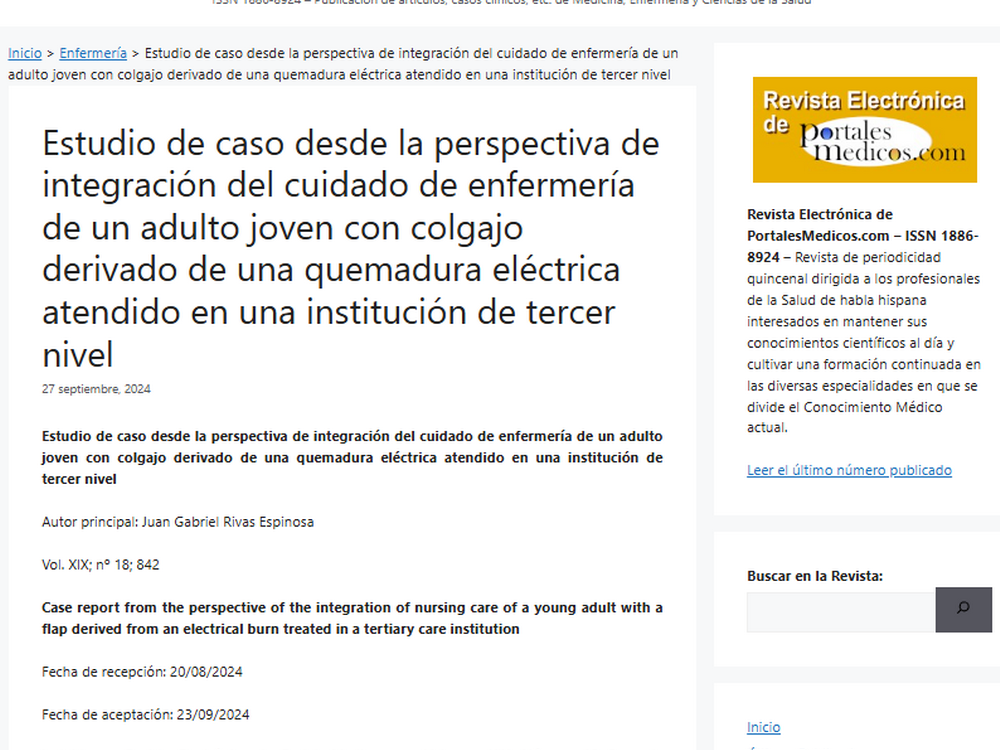 Estudio de caso desde la perspectiva de integración del cuidado de enfermería de un adulto joven con colgajo derivado de una quemadura eléctrica atendido en una institución de tercer nivel
